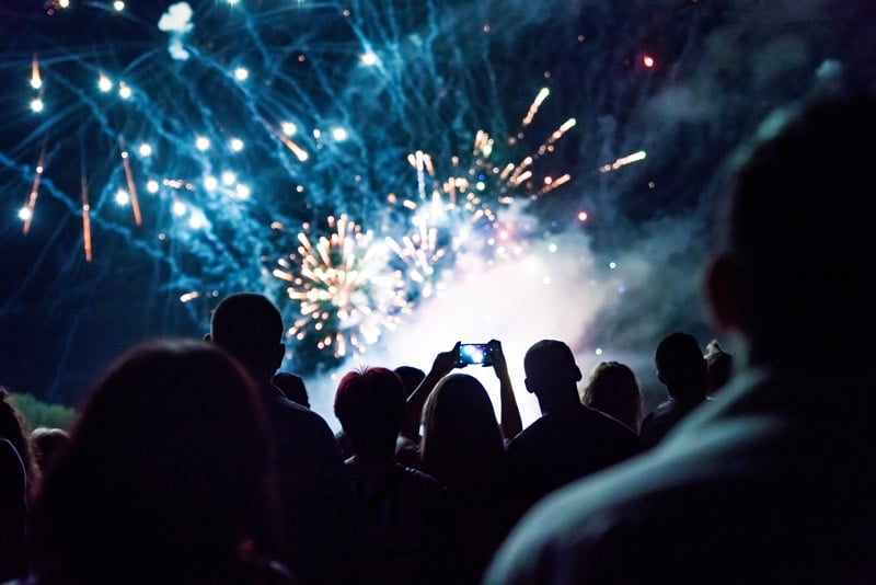 Family watching fireworks